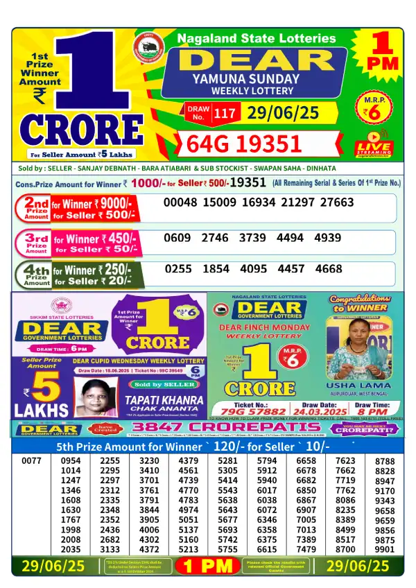 Dear Lottery Result Today 1 PM
