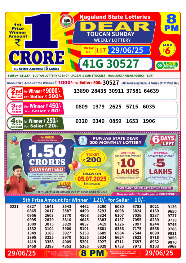 Dear Lottery Result Today 8 PM